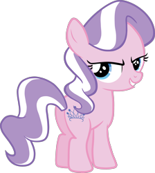 Size: 4000x4469 | Tagged: safe, artist:scrimpeh, edit, editor:slayerbvc, character:diamond tiara, species:earth pony, species:pony, absurd resolution, accessory-less edit, butt, female, filly, looking at you, missing accessory, plot, simple background, solo, transparent background, vector, vector edit