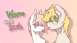 Size: 1920x1080 | Tagged: safe, artist:chebypattern, oc, oc only, oc:wave, oc:white mouse, species:bat pony, species:pony, species:unicorn, bat pony oc, bright, cute, gift art, pale color, simple background, smiling, soft color