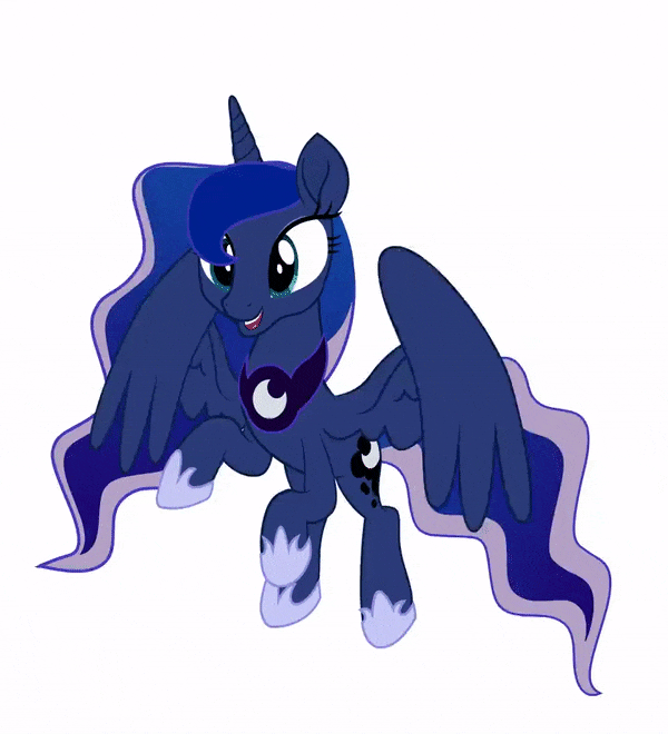 Size: 600x660 | Tagged: safe, artist:yudhaikeledai, character:princess luna, species:alicorn, species:pony, g4, animated, cute, female, flapping, flying, gif, happy, hoof shoes, lunabetes, mare, simple background, smiling, white background, wings