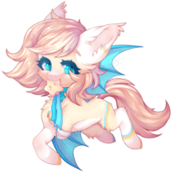 Size: 1200x1202 | Tagged: safe, artist:dusty-onyx, oc, oc:silent rainbow, species:bat pony, species:pony, amputee, chibi, female, filly, mouth hold, simple background, solo, stars, transparent background