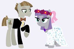 Size: 680x449 | Tagged: safe, artist:unicornsmile, character:maud pie, character:mudbriar, species:pony, ship:maudbriar, clothing, dress, female, male, marriage, shipping, smiling, straight, wedding, wedding dress, when she smiles