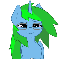 Size: 1135x1087 | Tagged: safe, artist:fluor1te, oc, oc only, oc:avocado pone, species:pony, species:unicorn, bust, colored, doodle, eyebrows, female, flat colors, intrigued, looking at you, mare, portrait, solo, squint