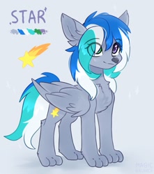Size: 1690x1910 | Tagged: safe, artist:magicbalance, oc, oc only, oc:star shine, species:pegasus, species:pony, species:wolf, chest fluff, cutie mark, heterochromia, paws, reference sheet, simple background, solo, wolf pony