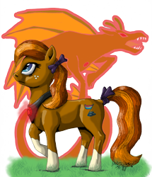 Size: 2550x2971 | Tagged: safe, artist:edhelistar, derpibooru original, oc, oc only, oc:allegro shine, species:pony, species:siren, fanfic:continuity saga, bow, disguise, disguised siren, freckles, gem, grass, hair bow, looking away, mixed media, pun, simple background, siren gem, siren oc, socks (coat marking), solo, tail bow, transparent background, visual gag