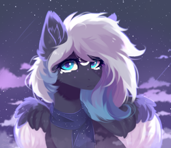 Size: 2312x2000 | Tagged: safe, artist:magicbalance, oc, oc only, oc:sirius-b, species:pegasus, species:pony, bust, clothing, female, fluffy mane, mare, night, portrait, scarf, solo, stars