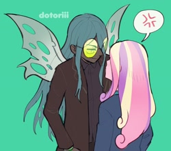 Size: 1602x1418 | Tagged: safe, artist:dotoriii, character:dean cadance, character:princess cadance, character:queen chrysalis, ship:cadalis, my little pony:equestria girls, cross-popping veins, female, glasses, lesbian, pictogram, shipping, winged humanization, wings