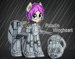 Size: 2300x1800 | Tagged: safe, artist:adagiostring, oc, oc only, species:earth pony, species:pony, fallout equestria, armor, cute, female, helmet, looking at you, mare, power armor, solo, steel ranger, weapon
