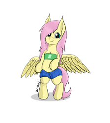 Size: 2532x2820 | Tagged: safe, artist:wapamario63, character:fluttershy, species:pegasus, species:pony, :3, bipedal, bra, bra on pony, clothing, cute, female, pants, shyabetes, solo, wings