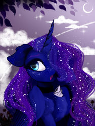 Size: 3096x4128 | Tagged: safe, artist:livitoza, character:princess luna, species:alicorn, species:pony, female, floppy ears, hair over one eye, looking at you, moon, open mouth, solo