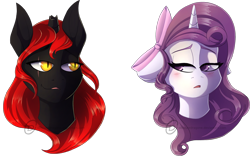 Size: 1920x1200 | Tagged: safe, artist:obscuredragone, oc, oc:blaze shadow, oc:violin melody, species:alicorn, species:pony, species:unicorn, beautiful, big eyes, blushing, bow, broken horn, bust, couple, curly hair, cute, cute face, dark skin, dragon eyes, ears, ears up, eyelashes, female, fluffy, fluffy hair, glowing eyes, golden eyes, hair, hair bow, head, horn, light skin, long hair, long mane, looking at each other, male, mane, mare, open eyes, open mouth, pink bow, pink eyes, pink ribbon, portrait, purple, purple eyes, purple mane, red mane, ribbon, sensual, shading, shiny eyes, simple background, stallion, straight hair, transparent background