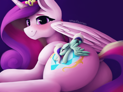 Size: 4000x3000 | Tagged: safe, artist:smallhorses, part of a set, character:princess cadance, oc, species:alicorn, species:pegasus, species:pony, blushing, butt, butt touch, cute, dock, duo, eyes closed, female, hoof on butt, mare, micro, part of a series, plot, size difference, sleeping, smiling