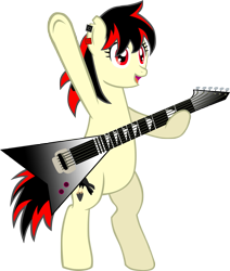 Size: 823x971 | Tagged: safe, artist:ludiculouspegasus, oc, oc:raven fear, species:pony, commission, electric guitar, guitar, musical instrument, performing, rocking, simple background, solo, transparent background, vector