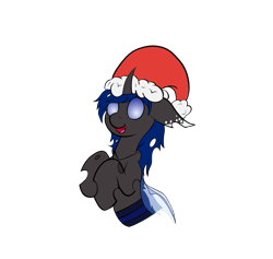 Size: 1893x1792 | Tagged: safe, artist:wapamario63, oc, oc only, species:changeling, blue changeling, changeling oc, christmas, christmas changeling, clothing, commission, floppy ears, hat, holiday, santa hat, simple background, solo, transparent background, ych result