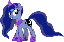 Size: 3201x2128 | Tagged: safe, artist:lightning stripe, derpibooru original, oc, oc only, oc:princessmoonlight, species:earth pony, species:pony, 2020 community collab, derpibooru community collaboration, blue coat, blue mane, crown, cutie mark, ethereal mane, eyelashes, fangs, female, green eyes, grin, jewelry, mare, not luna, regalia, show accurate, simple background, smiling, solo, transparent background, vector
