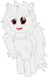 Size: 1854x3000 | Tagged: safe, artist:onil innarin, oc, oc only, species:earth pony, species:pony, 2020 community collab, derpibooru community collaboration, albino, cute, female, fluffy, ina, looking at you, magic, original species, red eyes, simple background, smiling, solo, transparent background, vector, waving