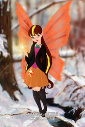 Size: 400x600 | Tagged: safe, artist:azaleasdolls, artist:user15432, character:sunset shimmer, species:human, my little pony:equestria girls, barely eqg related, boots, clothing, crossover, disney, disney style, element of forgiveness, fairy, fairy wings, fairyized, high heel boots, jacket, jewelry, magic, magic aura, necklace, pixie scene maker, shoes, wings