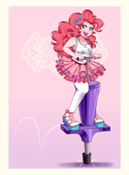 Size: 3000x4050 | Tagged: safe, artist:lucy-tan, character:pinkie pie, species:human, my little pony:equestria girls, commission, female, hopping, jumping, pogo, pogo stick, solo
