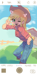 Size: 566x1132 | Tagged: safe, artist:ceitama, character:applejack, my little pony:equestria girls, cat ears, cute, iphone, jackabetes, picture, pose, whiskers