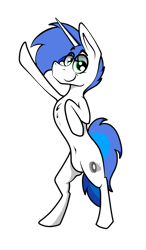 Size: 4374x7500 | Tagged: safe, artist:bumskuchen, oc, oc:shifting gear, species:pony, species:unicorn, 2020 community collab, derpibooru community collaboration, belly button, bipedal, chest fluff, looking at you, male, simple background, smiling, solo, transparent background