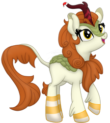 Size: 1608x1798 | Tagged: safe, alternate version, artist:soctavia, character:autumn blaze, species:kirin, episode:sounds of silence, g4, my little pony: friendship is magic, awwtumn blaze, christmas, clothing, cute, female, happy, hat, holiday, looking up, quadrupedal, santa hat, simple background, snow, socks, solo, striped socks, transparent background