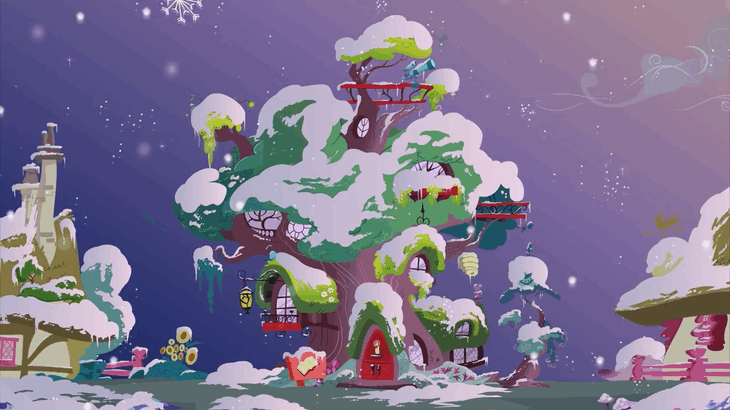 Size: 730x410 | Tagged: safe, artist:stasysolitude, 2014, animated, gif, golden oaks library, i can't believe it's not hasbro studios, no pony, scenery, snow, snowfall