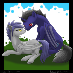 Size: 2000x2000 | Tagged: safe, artist:dreamyartcosplay, oc, oc only, species:alicorn, species:bat pony, species:pony, alicorn oc, bat pony alicorn, bat pony oc, duo, female, looking at each other, lying down, male, mare, prone, simple background, stallion, transparent background