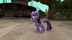 Size: 1280x720 | Tagged: safe, artist:mrm, artist:neoar2000, character:twilight sparkle, character:twilight sparkle (alicorn), character:twilight sparkle (unicorn), species:alicorn, species:pony, species:unicorn, 3d, age progression, animated, cute, female, filly, filly twilight sparkle, mare, no sound, ponyville, ponyville town hall, solo, source filmmaker, twiabetes, webm, younger