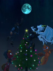 Size: 2160x2880 | Tagged: safe, artist:ludwigspectre, character:ray, oc, oc:essy ferguson, oc:micset, species:dragon, 3d, christmas, holiday, moon, ray, sniper, source filmmaker, team fortress 2