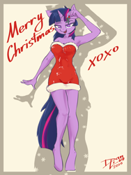 Size: 2840x3786 | Tagged: safe, artist:danli69, character:twilight sparkle, character:twilight sparkle (unicorn), species:anthro, species:pony, species:unguligrade anthro, species:unicorn, armpits, christmas, clothing, female, holiday, looking at you, mare, mistletoe, solo