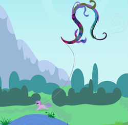 Size: 1695x1645 | Tagged: safe, artist:grayma1k, oc, oc only, species:pony, cute, kite, running, scenery, solo