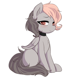 Size: 1248x1302 | Tagged: safe, artist:wolfsam, oc, oc only, oc:scarlet, species:pegasus, species:pony, 2020 community collab, derpibooru community collaboration, chest fluff, choker, ear fluff, female, lidded eyes, looking at you, mare, simple background, sitting, smiling, solo, transparent background