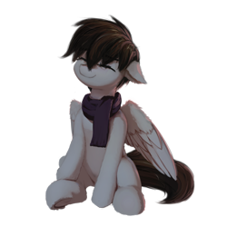 Size: 2048x2048 | Tagged: safe, artist:quvr, oc, oc only, oc:soft rain, species:pegasus, species:pony, 2020 community collab, derpibooru community collaboration, clothing, male, pegasus oc, scarf, simple background, sitting, solo, transparent background, wings