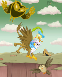 Size: 765x956 | Tagged: safe, artist:kelseyleah, character:gilda, character:owlowiscious, species:bird, species:griffon, species:owl, adventure time, choose goose, cosmic owl, goose
