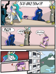 Size: 731x960 | Tagged: safe, artist:crystal-secret, edit, character:discord, character:princess cadance, character:princess luna, character:queen chrysalis, character:trixie, character:twilight sparkle, cannibalism, comic, employer meme, exploitable meme, hejibits