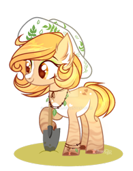 Size: 900x1156 | Tagged: safe, artist:dianamur, oc, oc only, species:earth pony, species:pony, clothing, earth pony oc, female, hat, mare, shovel, simple background, solo, transparent background