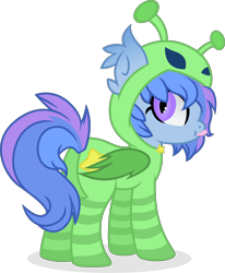 Size: 6472x7869 | Tagged: safe, artist:cirillaq, oc, oc only, oc:astral flare, species:bat pony, species:pony, absurd resolution, clothing, costume, female, footed sleeper, kigurumi, mare, pajamas, simple background, solo, tongue out, transparent background, vector