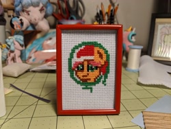 Size: 4032x3024 | Tagged: safe, artist:bitassembly, artist:tinyequine, character:kettle corn, cross stitch, irl, photo