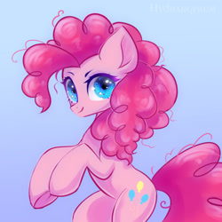 Size: 1400x1400 | Tagged: safe, artist:hydrargyrum, character:pinkie pie, species:earth pony, species:pony, blue background, cute, diapinkes, female, mare, rearing, simple background, solo