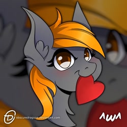 Size: 1024x1024 | Tagged: safe, artist:obscuredragone, oc, oc:thorinair, species:pony, big eyes, biting, brown eyes, cute, gray fur, heart, holiday, male, mouth hold, shiny eyes, solo, stallion, uwu, valentine's day, ych result, yellow mane
