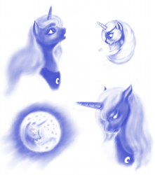 Size: 900x1017 | Tagged: safe, artist:grayma1k, character:princess luna, species:alicorn, species:pony, bust, female, mare in the moon, monochrome, moon, s1 luna, sketch, sketch dump, solo