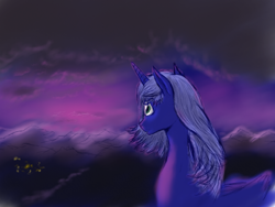 Size: 800x601 | Tagged: safe, artist:grayma1k, character:princess luna, species:alicorn, species:pony, cloud, cloudy, female, missing accessory, night, sketch, solo