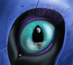 Size: 1698x1524 | Tagged: safe, artist:grayma1k, character:nightmare moon, character:princess luna, species:alicorn, species:pony, close-up, extreme close up, eye, eyelashes, female, helmet, mare, moon, on the moon, planet, reflection, slit eyes, slit pupils, solo