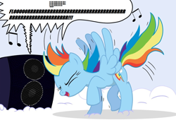 Size: 1132x800 | Tagged: safe, artist:bcrich40, edit, character:rainbow dash, bodies, dancing, drowning pool, let the bodies hit the floor, meme, parody, speakers, youtube