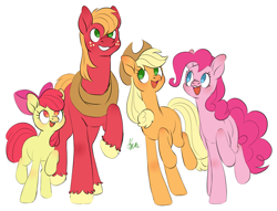 Size: 1979x1513 | Tagged: safe, artist:polymercorgi, character:apple bloom, character:applejack, character:big mcintosh, character:pinkie pie, species:earth pony, species:pony, episode:pinkie apple pie, g4, my little pony: friendship is magic, female, filly, male, mare, simple background, stallion, walking, white background