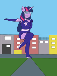 Size: 1536x2048 | Tagged: safe, artist:mintymelody, character:twilight sparkle, species:anthro, city, superhero