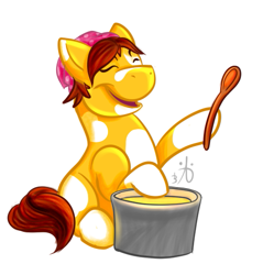 Size: 487x510 | Tagged: safe, artist:rattlesire, bandana, cooking mama, crossover, ponified, spoon
