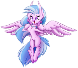 Size: 2111x1845 | Tagged: safe, artist:ikarooz, character:silverstream, species:classical hippogriff, species:hippogriff, chest fluff, cute, dawwww, diastreamies, eyebrows, eyelashes, female, flying, jewelry, leg fluff, necklace, open mouth, simple background, solo, spread wings, transparent background, wings