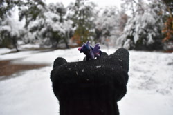 Size: 4496x3000 | Tagged: safe, artist:tinyequine, character:twilight sparkle, character:twilight sparkle (alicorn), species:alicorn, species:pony, clothing, female, gloves, irl, micro, outdoors, photo, plushie, smol, snow