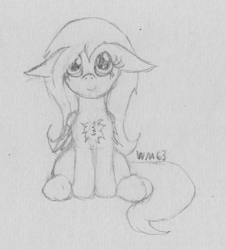 Size: 1682x1862 | Tagged: safe, artist:wapamario63, character:fluttershy, species:pegasus, species:pony, cute, female, mare, monochrome, shyabetes, sitting, solo, traditional art