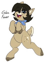 Size: 714x1000 | Tagged: safe, artist:littlebibbo, oc, oc only, oc:cabin fever, species:deer, bandana, cloven hooves, eye clipping through hair, female, happy, looking at you, one eye closed, open mouth, original species, simple background, smiling, solo, white background